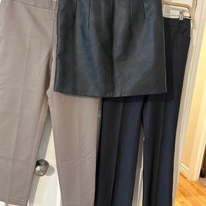 Size 6 bundle two pants and one new without tags leather miniskirt